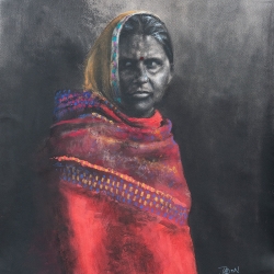 Lady in Red Sari 20 x 26